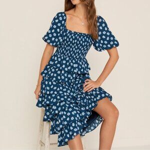 Francesca's Katheryn Floral Midi Dress Navy - Originally Retailed at 66.00